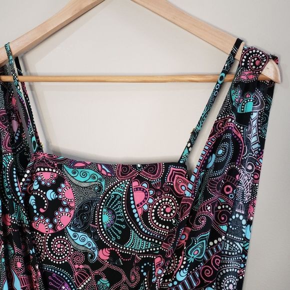 Liquido Medium NWT Sleeveless Turquoise Pink Paisley Print Skort Romper Pockets - Picture 4 of 14